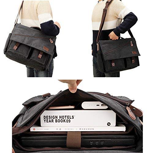 Messenger Bag for Men,Water Resistant Canvas Satchel 15.6 17 Inch Laptop Briefcases Business Shoulder Bookbag by RAVUO