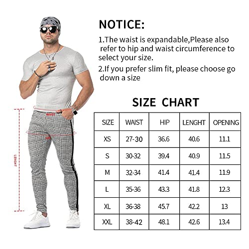Mens Plaid Pants Slim Tapered Fit Casual Stretch Flat-Front Expandable Waist Checkered Dress Pants (Black Tape Side, XXLarge)