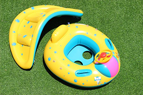 Inflatable Baby Float Swimming Ring with Sun Canopy, Inflator Pump & Waterproof Travel Bag