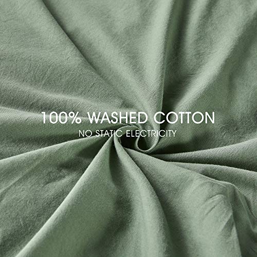 JELLYMONI Green Cotton Duvet Cover Set, Queen Size