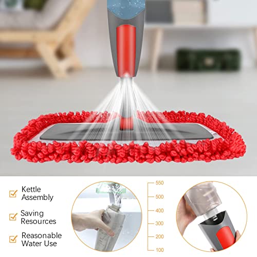 Aiglam Spray Mop - 550ml Refillable Bottle, 3 Microfiber Pads
