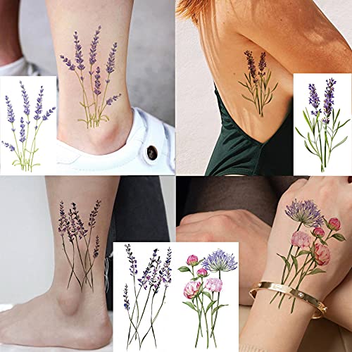 COKTAK 12Pieces/Lot 3D Watercolor Lavender Flower Temporary Tattoos