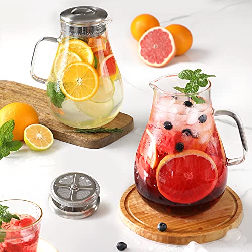 HIWARE 64 oz Glass Pitcher with Stainless Steel Lid, Cleaning Brush Included