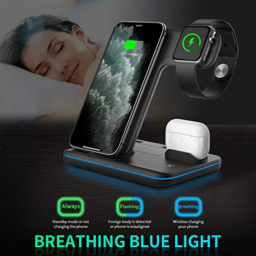 WAITIEE Wireless Charger 3 in 1, 15W Fast Charging Station for Apple iWatch,AirPods Pro, Compatible with iPhone