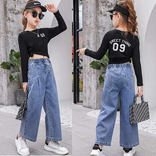 Washed Elastic Waist Jeans for Girls