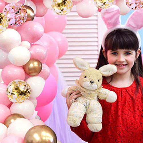 62Pcs Pink Gold Confetti Latex Balloons Kit, 12 Inch Pink White Gold Helium Balloons Party Supplies for Confession Proposal Wedding Girl Birthday Baby Shower Party Decoration
