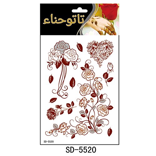 Adecco LLC 6 Sheets Flower Henna Temporary Tattoos