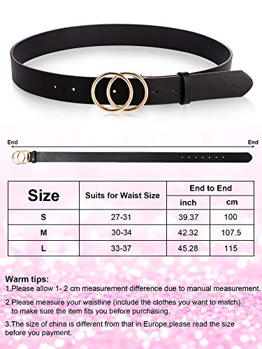 Faux Leather Belts with Double O-Ring Buckle for Women