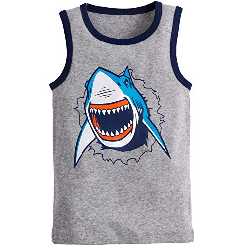 Frogwill Toddler Boys Tank Tops, Shark Dino Stripes, 3-Pack, 4T