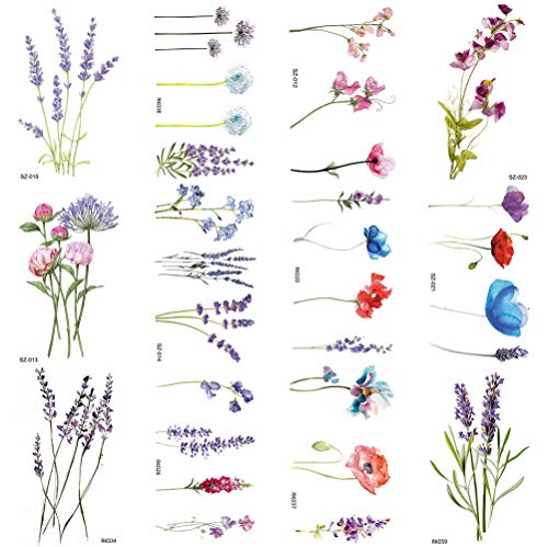 COKTAK 12Pieces/Lot 3D Watercolor Lavender Flower Temporary Tattoos