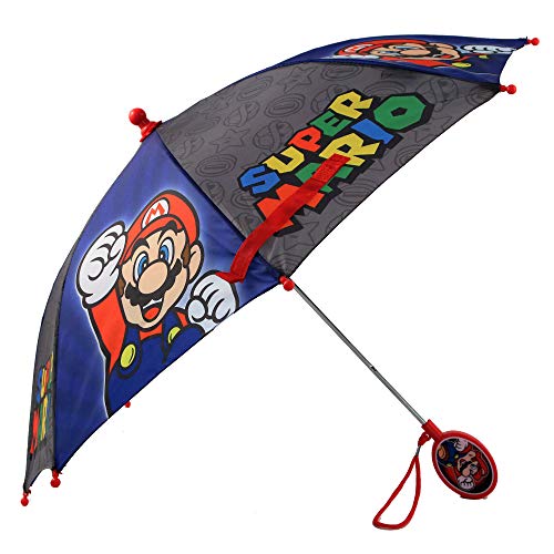 Nintendo Regular Kids Umbrella for Boys, Mario and Luigi Children's Rainwear, for Ages 3-8, Grey/Blue, Age 3-6