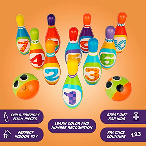 ToyVelt Kids Bowling Set (10 Pins, 2 Balls)