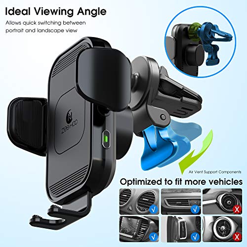 ZeeHoo Wireless Car Charger - Upgraded 15W Auto-Clamping Mount for iPhone 13/12/11 and Samsung S21, Black