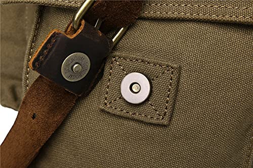 Sechunk Vintage Military Leather Canvas Laptop Bag Messenger Bags Medium （Army Green）