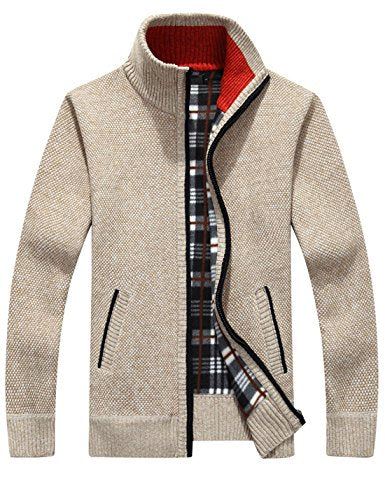 Yeokou Men's Zip-Up Cardigan in Khaki