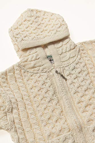 Aran Crafts Irish Wool Hooded Cardigan, Natural, Size 8/11