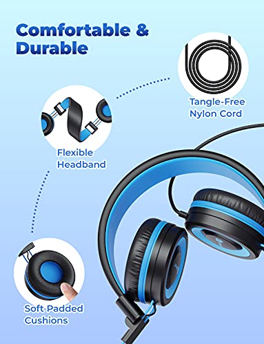 iClever HS14 Kids Headphones, Volume Limited, Foldable (Black/Blue)