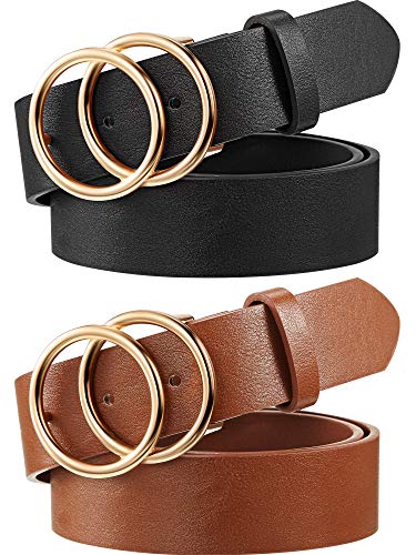 Faux Leather Belts with Double O-Ring Buckle for Women