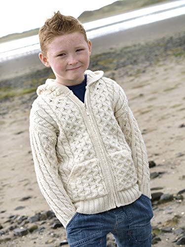 Aran Crafts Irish Wool Hooded Cardigan, Natural, Size 8/11