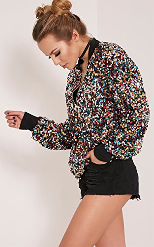 Cresay Women's Sequin Bomber Blazer Jacket