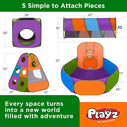 Playz 5-Piece Pop Up Play Tent with Tunnel, Ball Pit and Basketball Hoop