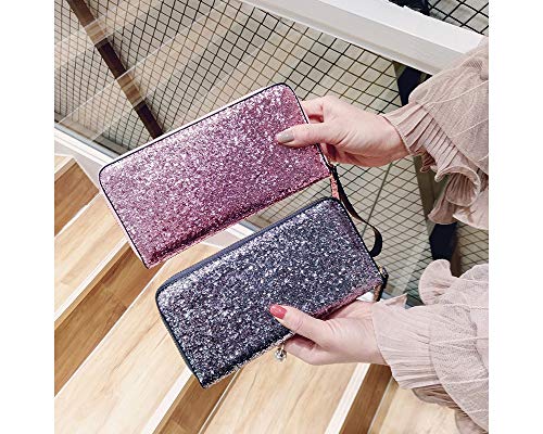 Glitter Zipper Wristlet Clutch