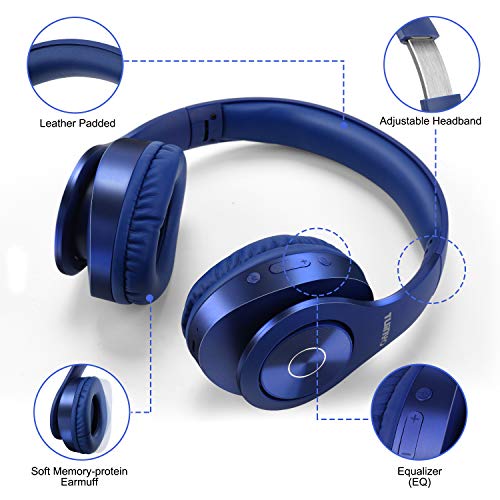 TUINYO Wireless Bluetooth Headphones - Over Ear, 40H Playtime, Deep Bass, Dark Blue
