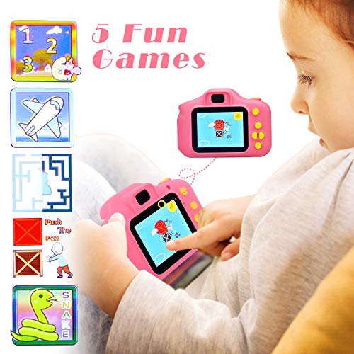 Desuccus Kids Camera Toys for Girls with 5 Games & 32GB SD Card - Pink
