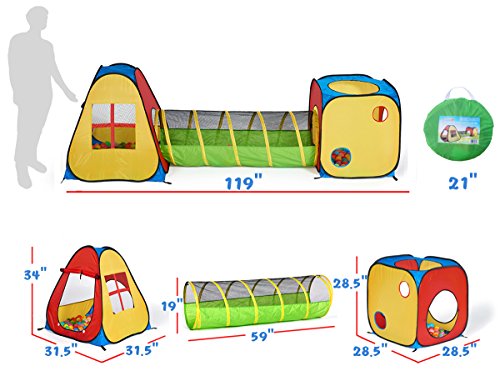 UTEX 3-in-1 Pop Up Play Tent with Tunnel and Ball Pit for Kids