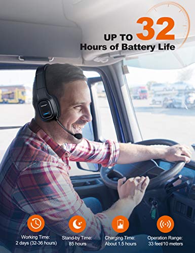 TECKNET Bluetooth Trucker Headset with Noise Canceling