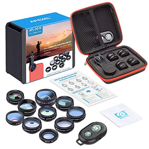 Apexel 10-in-1 Phone Camera Lens Kit with Remote Shutter for iPhone, Samsung, and Most Smartphones