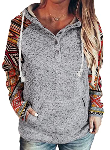 Ethnic Print Color Block Hoodie