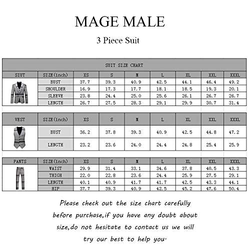 Men's Plaid 3 Piece Business Suit, Grey