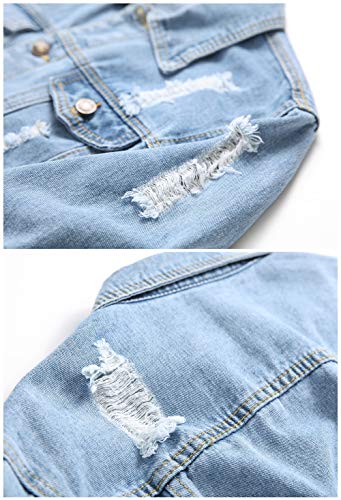 LZLER Jean Jacket for Men, Classic Ripped Slim Denim Jacket with Holes(Blue 1801, L)