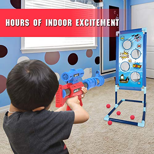 YEEBAY Shooting Game Toy for Kids - 2pk Foam Ball Popper Air Guns & Target - Compatible with Nerf Toys