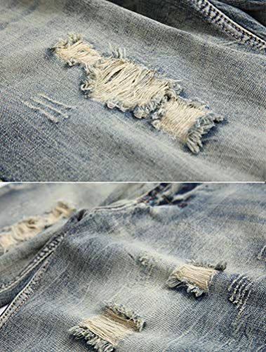 Lavnis Men's Casual Denim Shorts Classic Fit Distressed Summer Fashion Ripped Short Jeans Light Blue 36