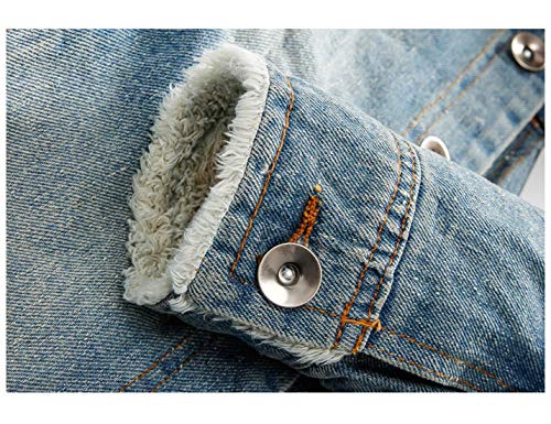 Omoone Men's Button Up Sherpa Fleece Lined Denim Jacket with Faux Fur Collar (Blue, XL)