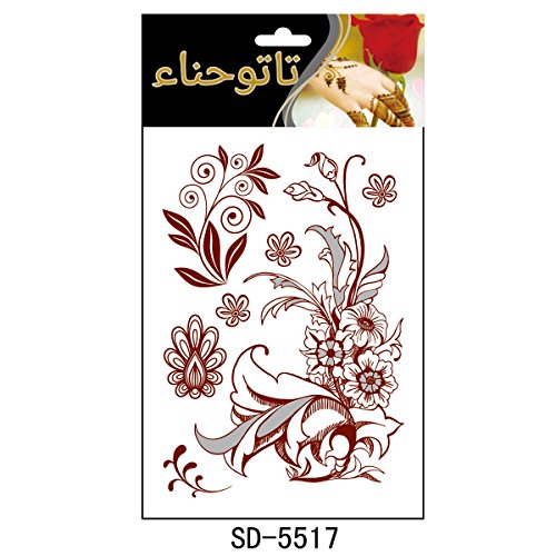 Adecco LLC 6 Sheets Flower Henna Temporary Tattoos