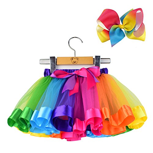 Colorful Rainbow Tutu with Hair Bows for Toddlers