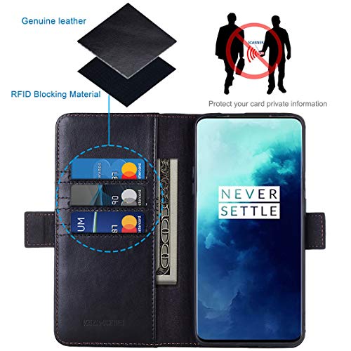KEZiHOME OnePlus 7T Pro Leather Wallet Case with RFID Blocking
