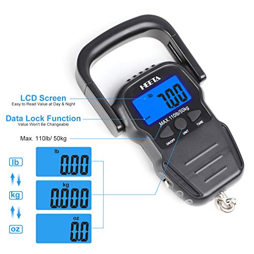 HEETA Digital Portable Fish Scale with Backlit LCD Display and Measuring Tape - Batteries Included