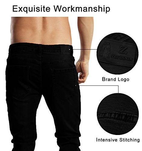 ZLZ Slim Fit Jeans, Men's Younger-Looking Fashionable Colorful Comfy Stretch Skinny Fit Denim Jeans, Size 32(Black)