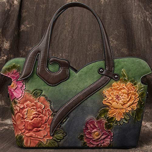 YHOK Retro Pattern Leather Satchel