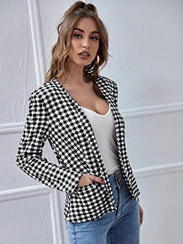 Milumia Women's Gingham Plaid Blazer Jacket
