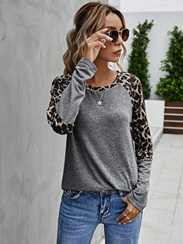 Casual Leopard Print Knitted Tee for Women