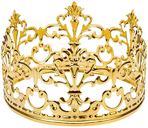Vintage Gold Crown Cake Topper, Happy Birthday Cake Topper Party Decor, Cake Decoration Baby Crown for Boys and Girls, Cake Decorations for Weddings, diameter 3.97 inch height 2.28 inch