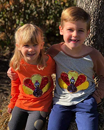 Flip Sequin Turkey Tee (Thanksgiving, Girls/Boys, Orange, 6)