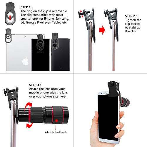 20X Zoom Telephoto Cell Phone Camera Lens for iPhone, Samsung and Android