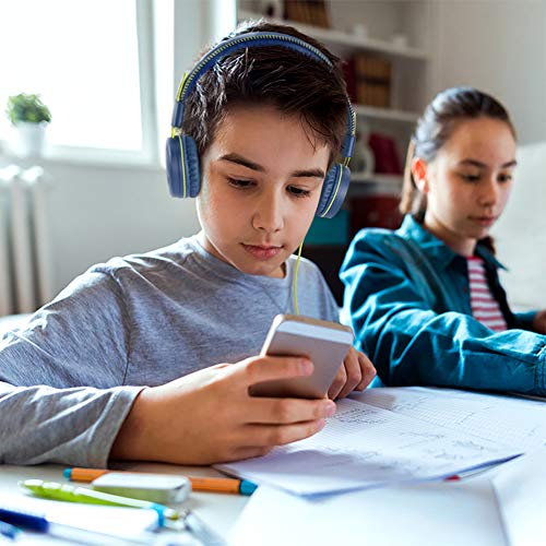 POWMEE M1 Kids Wired Headphones, Foldable Adjustable Stereo On-Ear Headphone for Children (Blue)