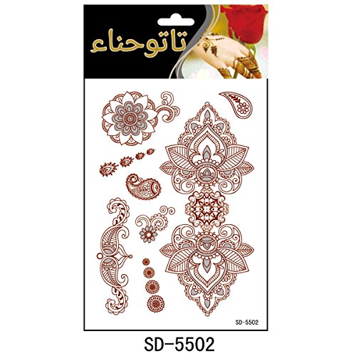 Adecco LLC 6 Sheets Flower Henna Temporary Tattoos